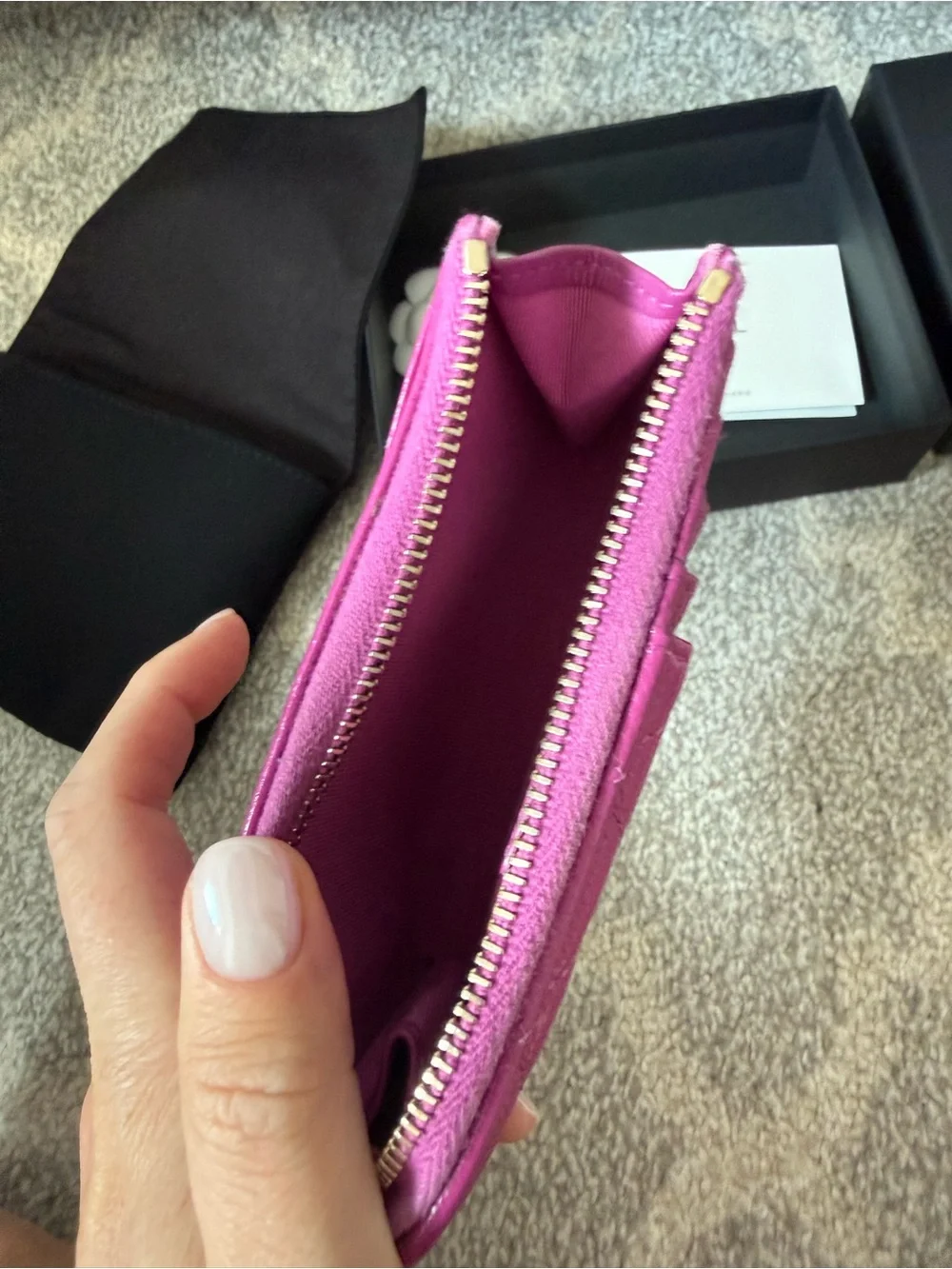 CHANEL Quilted Card Pouch in Fuchsia